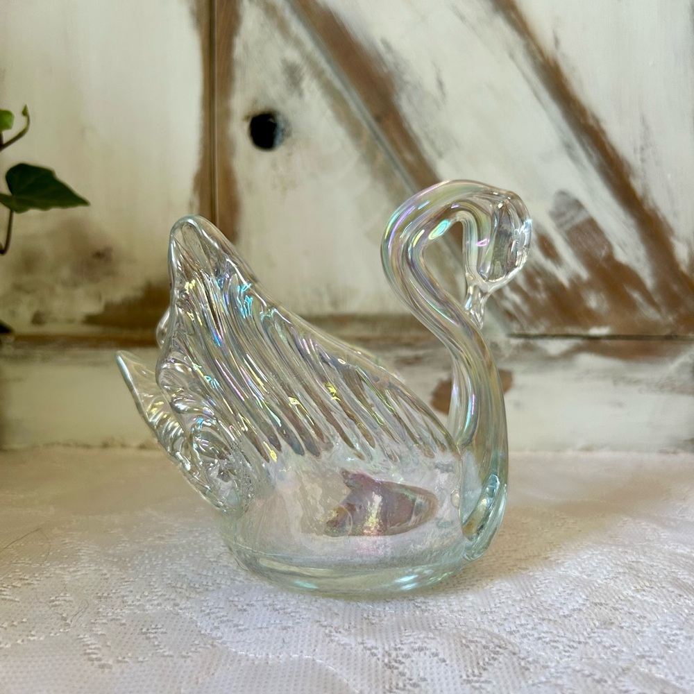 Iridescent Glass Swan Figurine